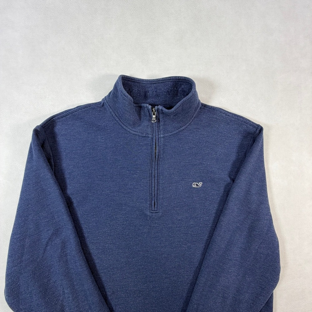 Vineyard Vines Mens XL Quarter Zip Pullover Navy Blue Heathered Pique Sweater - Picture 6 of 12